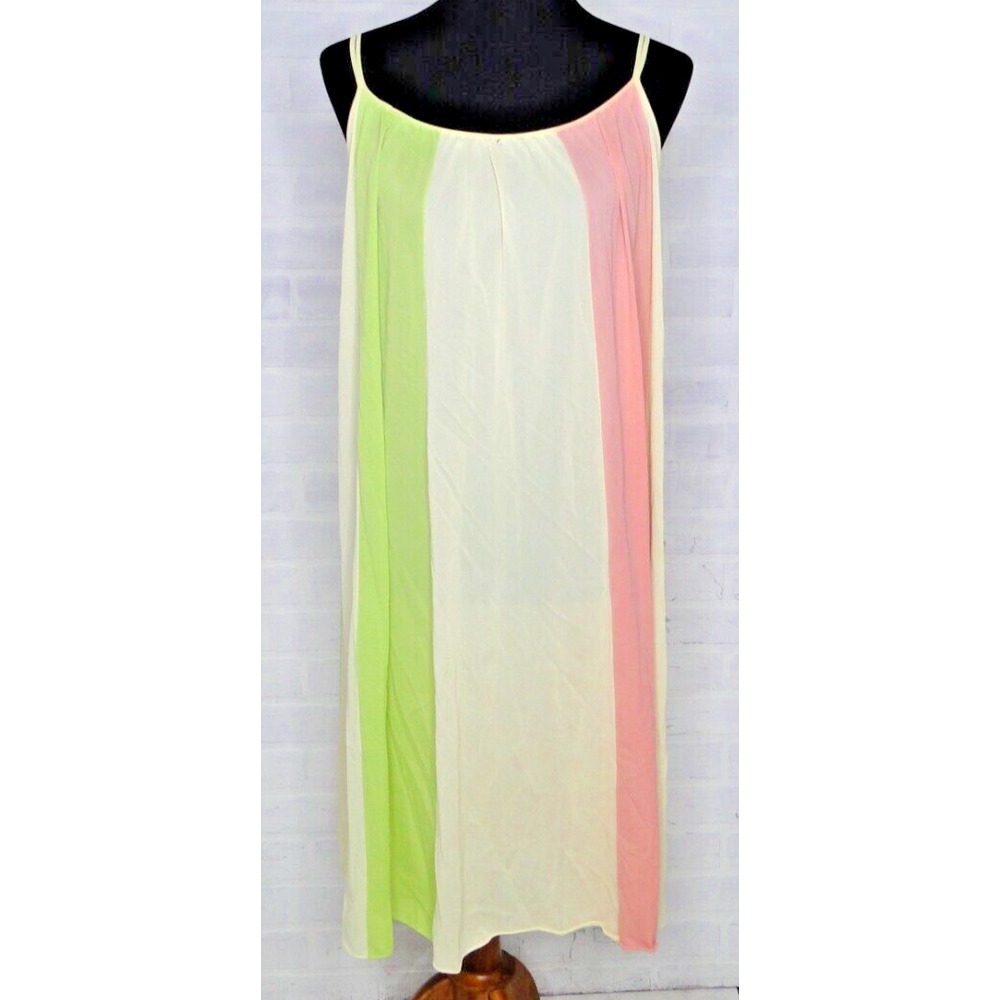 Vanity Fair Nylon  3 Tone Pastel Pink Yellow Green Nightgown Vintage‎